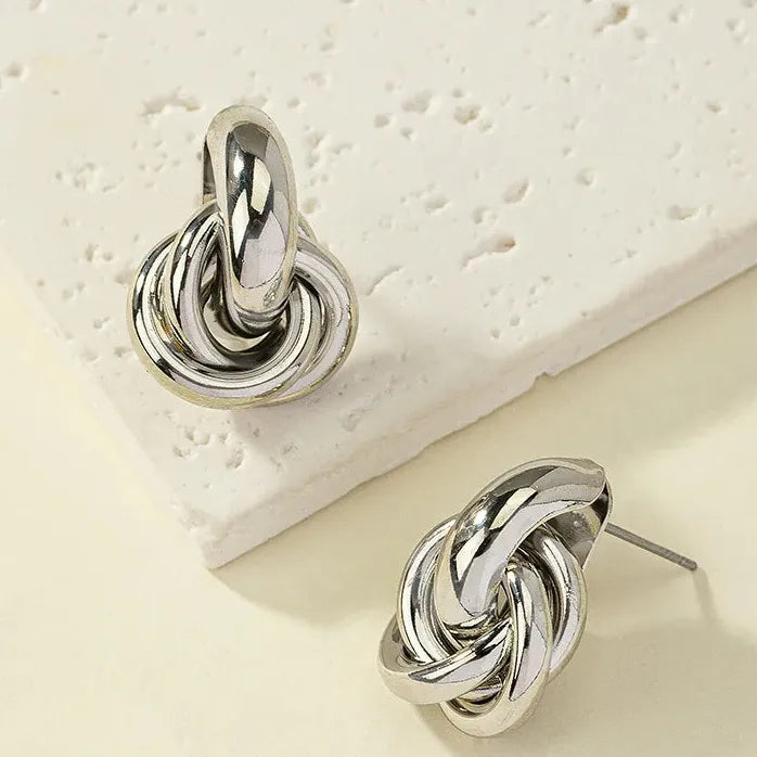 Geometric Irregular Striped Large Gold Metal Drop Earrings for Women