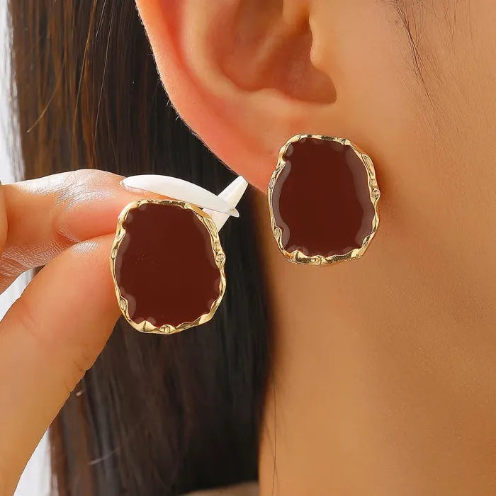 Vintage Coffee Irregular Geometric Stud Earrings and Rings Set Fashion Jewelry