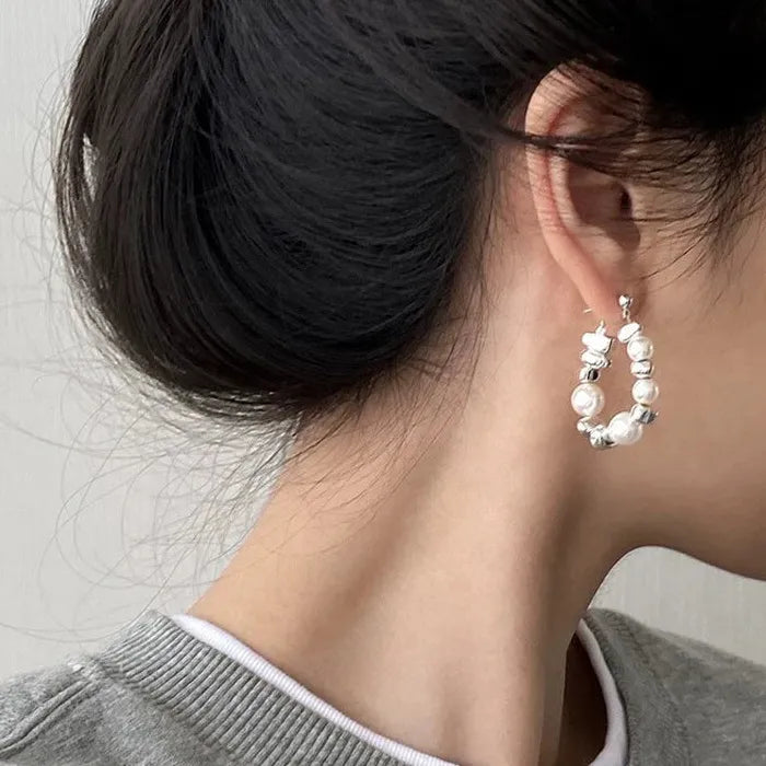 Vintage 925 Silver Needle Simulated Pearl Drop Earrings for Women