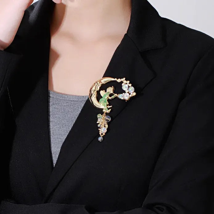 Retro Sonho Anjo Vidro Soprando Bolha Lua Broche Esmalte Colorido Pin