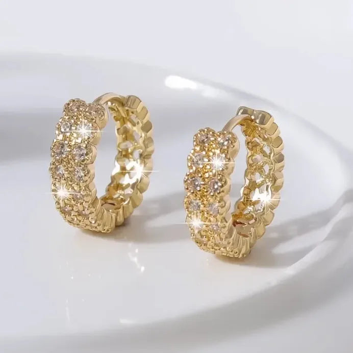 Geometric Gold Color Cubic Zirconia Hoop Earrings for Wedding Party