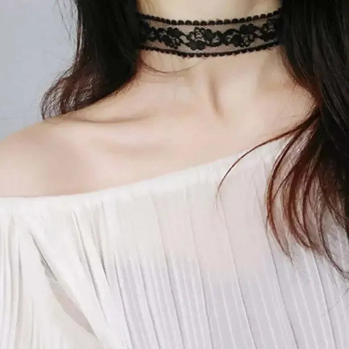 Vintage Black White Lace Flower Necklace for Women Girls Floral Pendant Jewelry