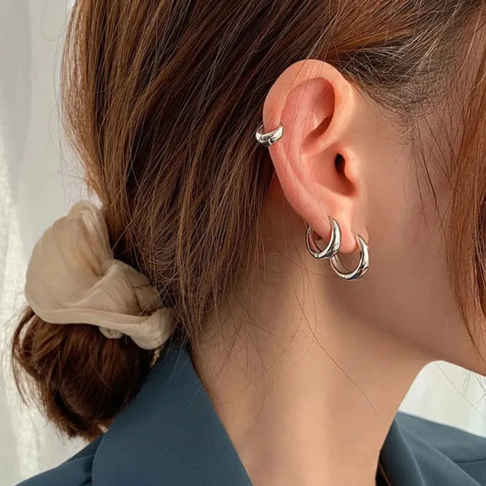 Copper Thick Geometric Hoop Earrings for Women Small Huggie 10/14/16MM