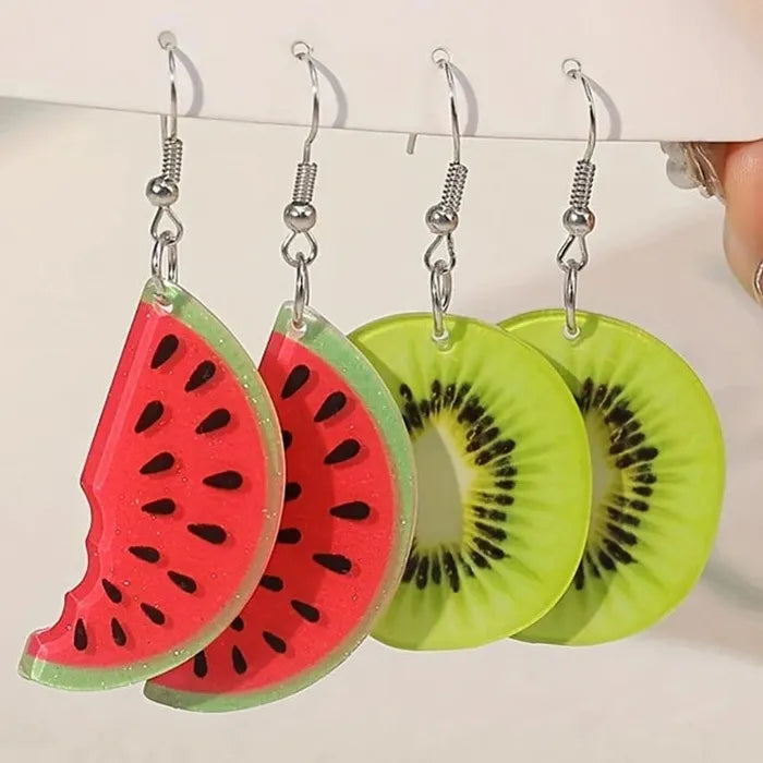 Watermelon Kiwi Acrylic Drop Earrings for Women Trendy Fruit Jewelry 2026
