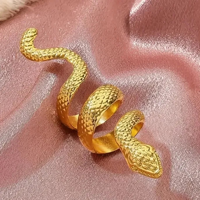 Resizable Geometric Snake Brass Ring for Women Hip Hop Y2K Gold Silver Jewelry