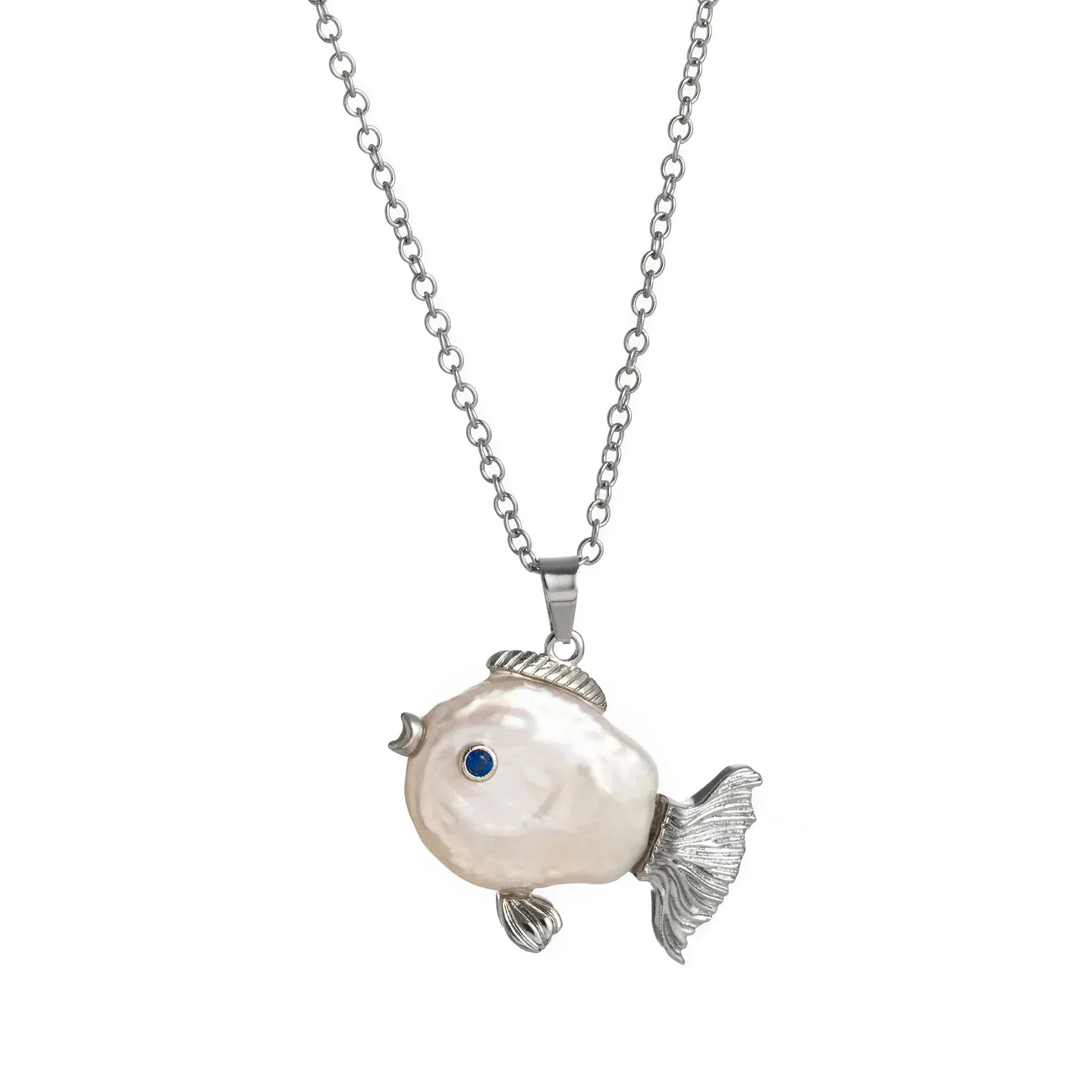 Stainless Steel Pearl Geometric Bighead Fish Necklace Couples Choker Gift