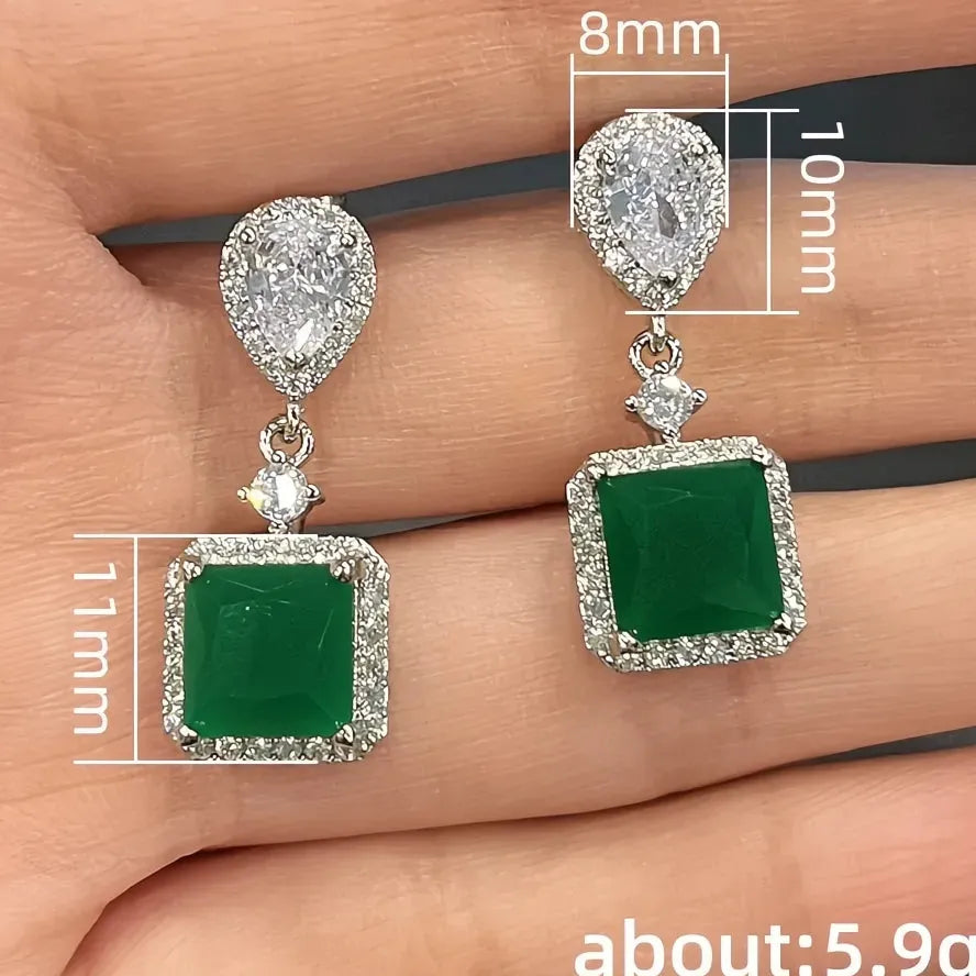 Green Geometric Copper Alloy Drop Earrings for Women Cubic Zirconia Wedding Jewelry
