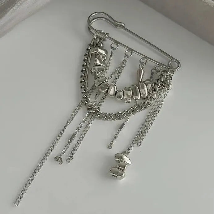 Geometric Zinc Alloy Brooch Tassel Beaded Trouser Fastener for Women Men