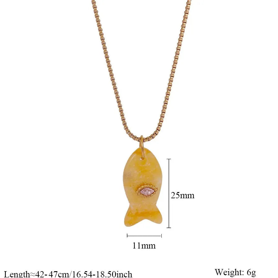 18K Gold Plated Stainless Steel Fish Pendant Necklace Opal Zircon Evil Eye Gift