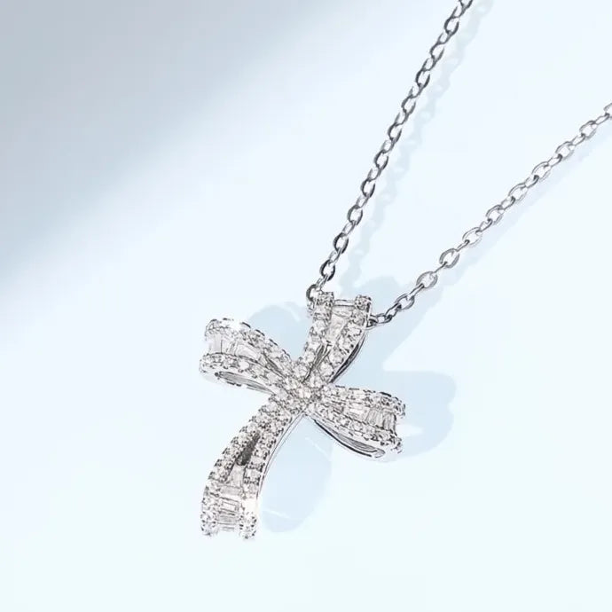 Geometric Bowknot Pendant Necklace for Women Wedding Party Copper CZ Jewelry