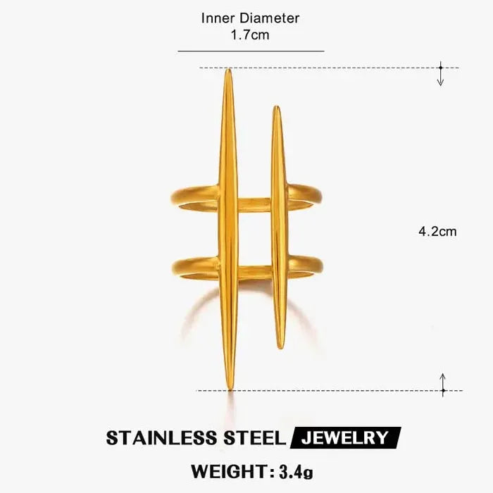 Vintage Gold Stainless Steel Double Line Geometric Open Ring for Women Jewelry