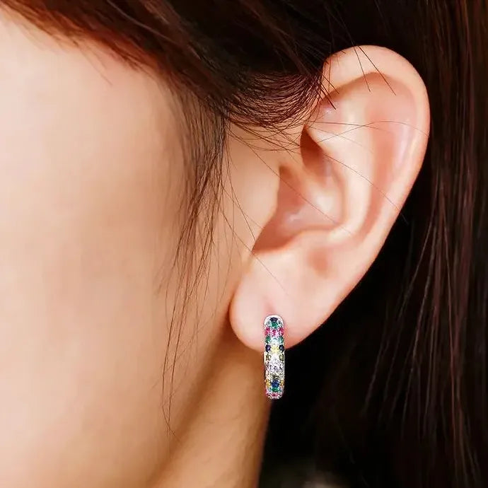 Women's Mini Round Silver Drop Earrings Set Colorful Zircon Zinc Alloy Jewelry
