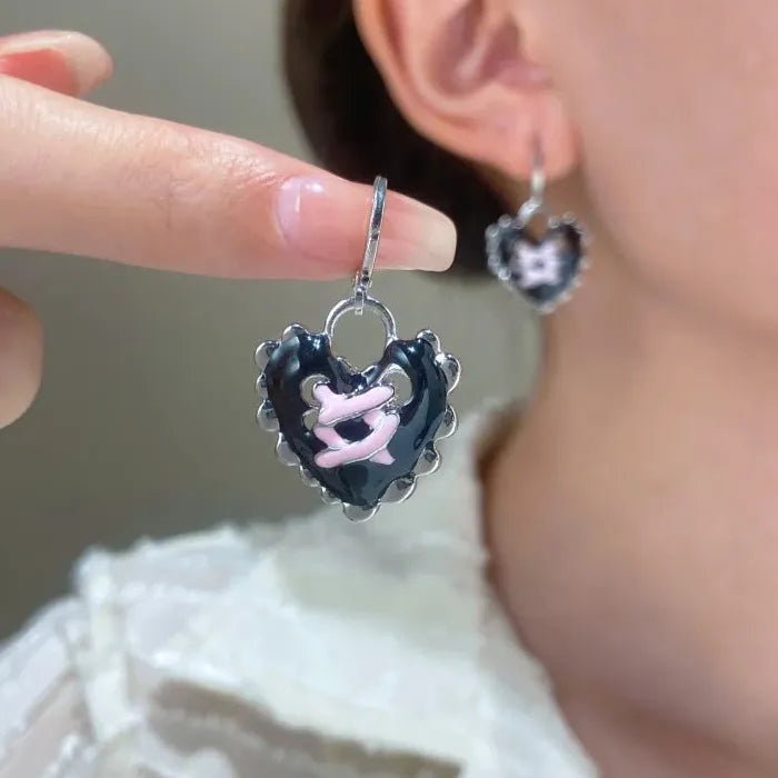 Vintage Punk Zinc Alloy Pink Crystal Cross Hoop Earrings Y2K Party
