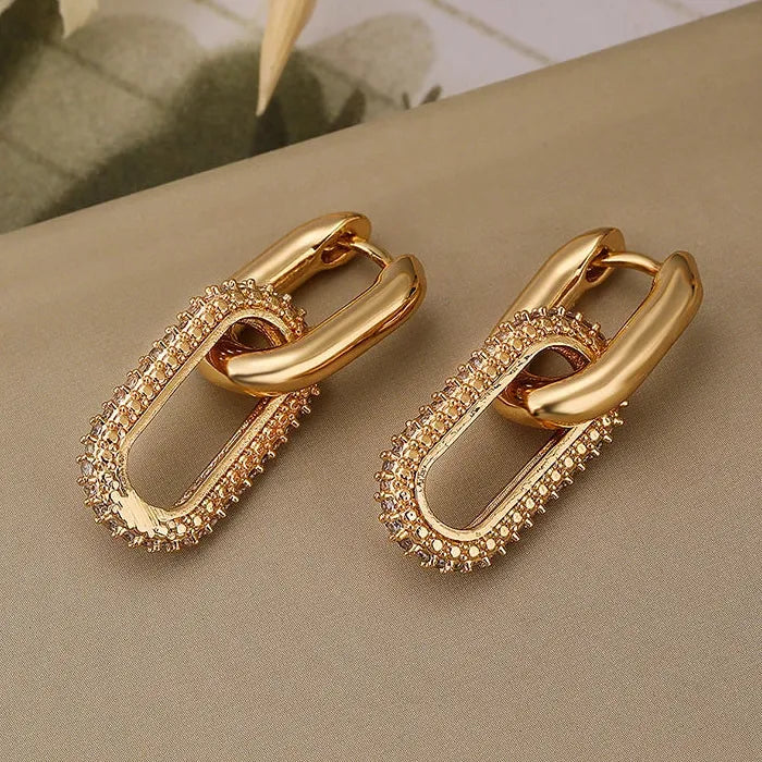 Retro Geometric Zirconia Drop Earrings Zinc Alloy Gold Silver Women