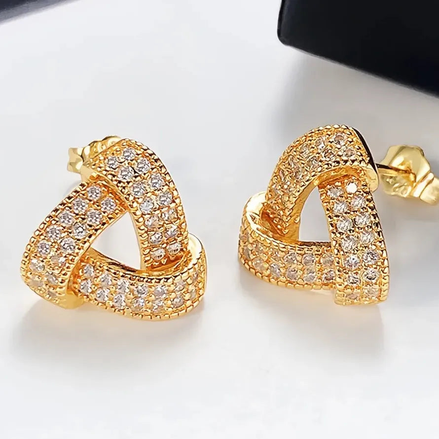 Luxury Triangular Geometric CZ Stud Earrings Copper Alloy for Women 2022