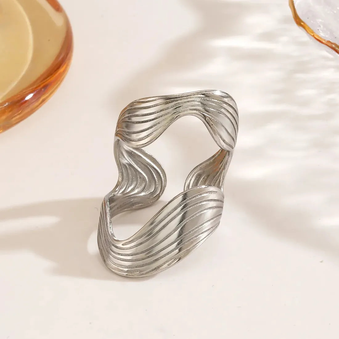 Stainless Steel Wide Irregular Thick Ring for Women Men Gold & Silver Band