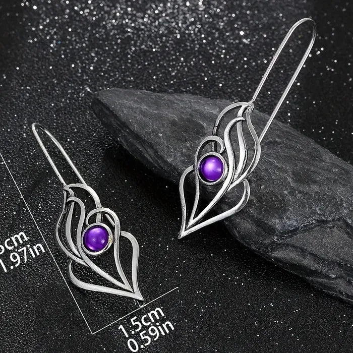 Retro Fashion Women's Purple Gemstone Drop Earrings Zinc Alloy Jewelry Gift
