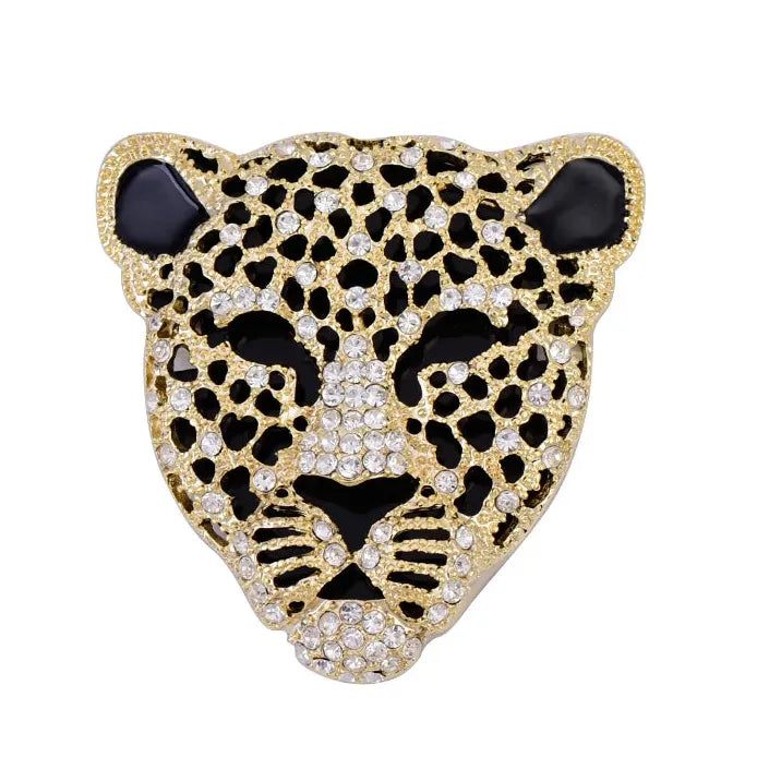 Rhinestone Leopard Head Hollow Men's Suit Brooch Enamel Pin