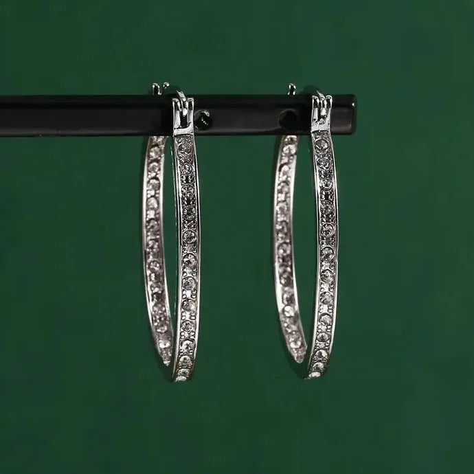 Temperament Zircon Hoop Earrings Zinc Alloy Elegant Shiny Jewelry Accessories