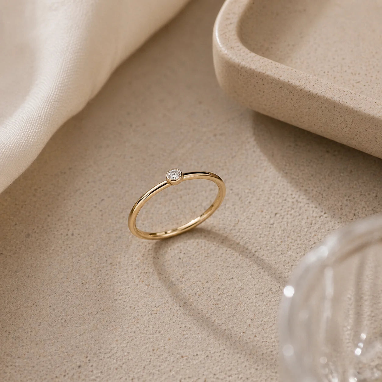 Minimalist Gold Plated Copper CZ Zircon Wedding Ring for Women French Design