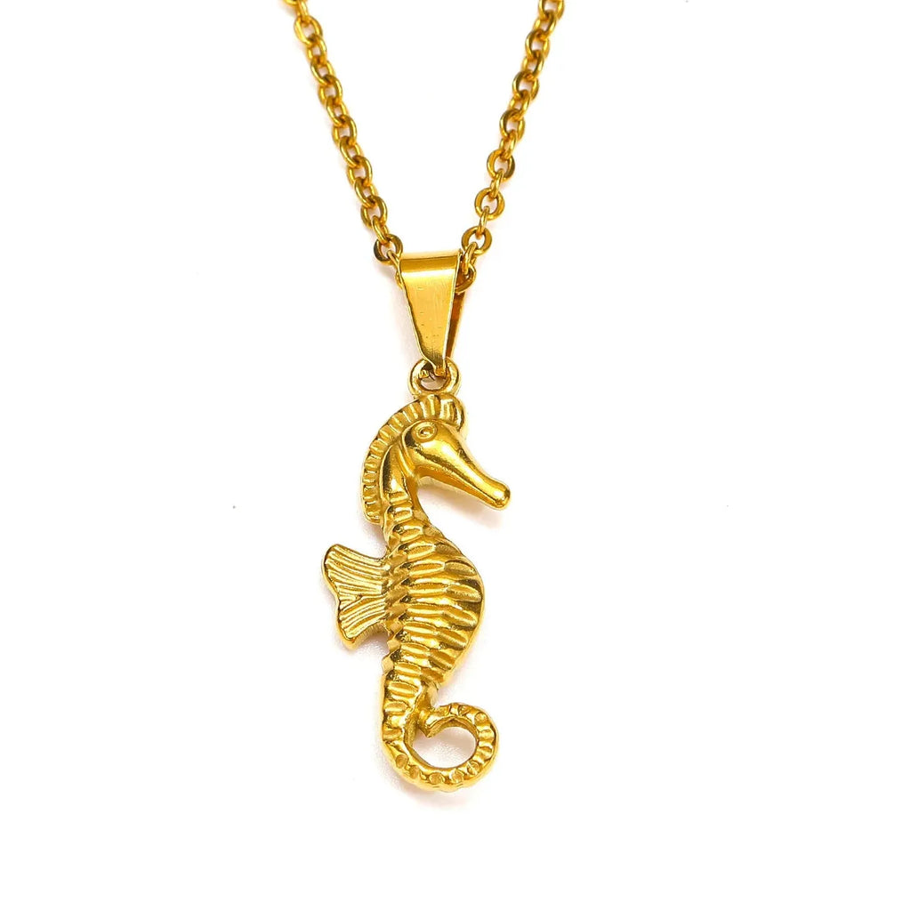18K Gold Plated Geometric Seahorse Pendant Necklace for Women Waterproof Jewelry