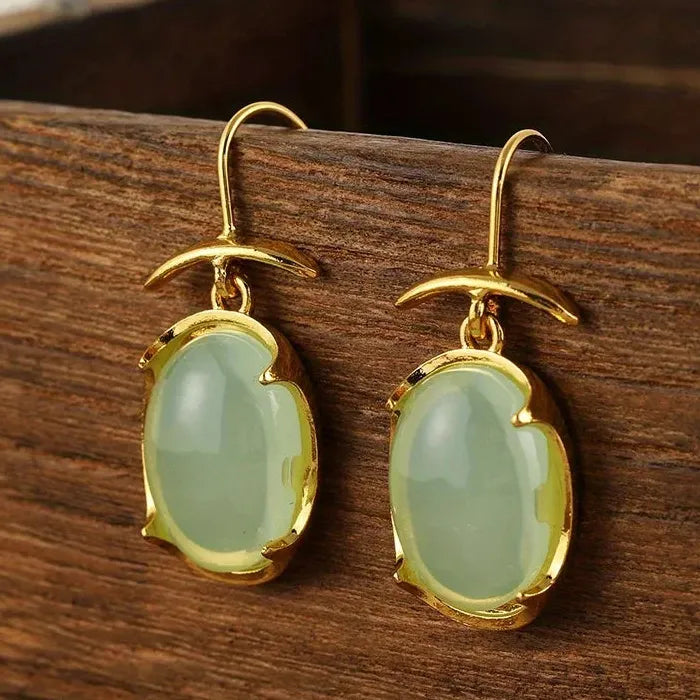 Bohemian Oval Metal Inlaid Synthetic Gemstone Hook Earrings for Women
