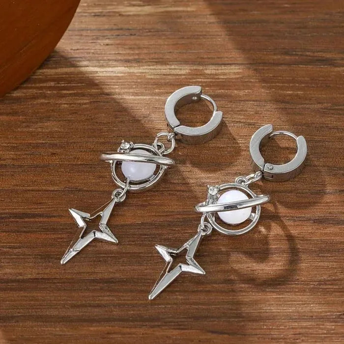 Zinc Alloy Cross Neptune Drop Earrings for Women Gothic Punk Y2K Gift