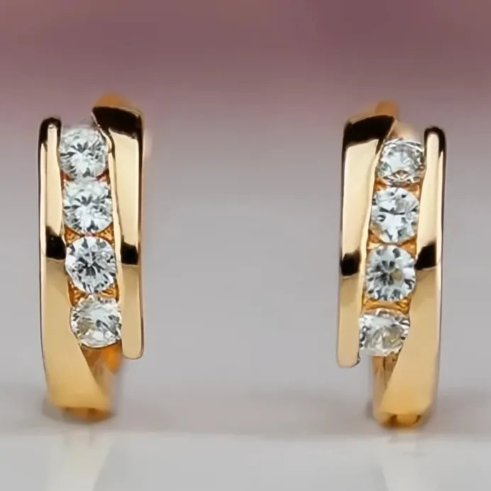 Gold Small Circle Hoop Earrings with Sparkling Cubic Zirconia for Women