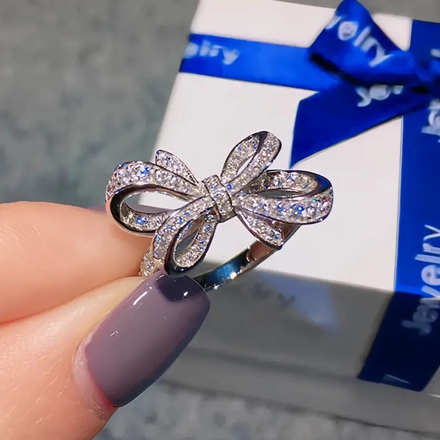 Romantic Bow Shape Cubic Zirconia Wedding Band Ring for Women Anniversary Gift Luxury Jewelry