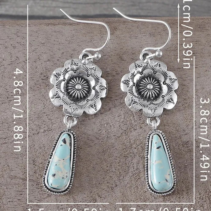 Vintage Indian Tribe Green Resin Drop Earrings Bohemian Natural Stone Jewelry