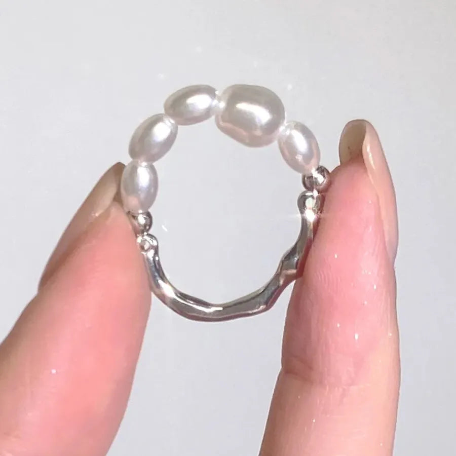 Elegant Retro Irregular Pearl Cocktail Ring for Women Wedding Party Jewelry