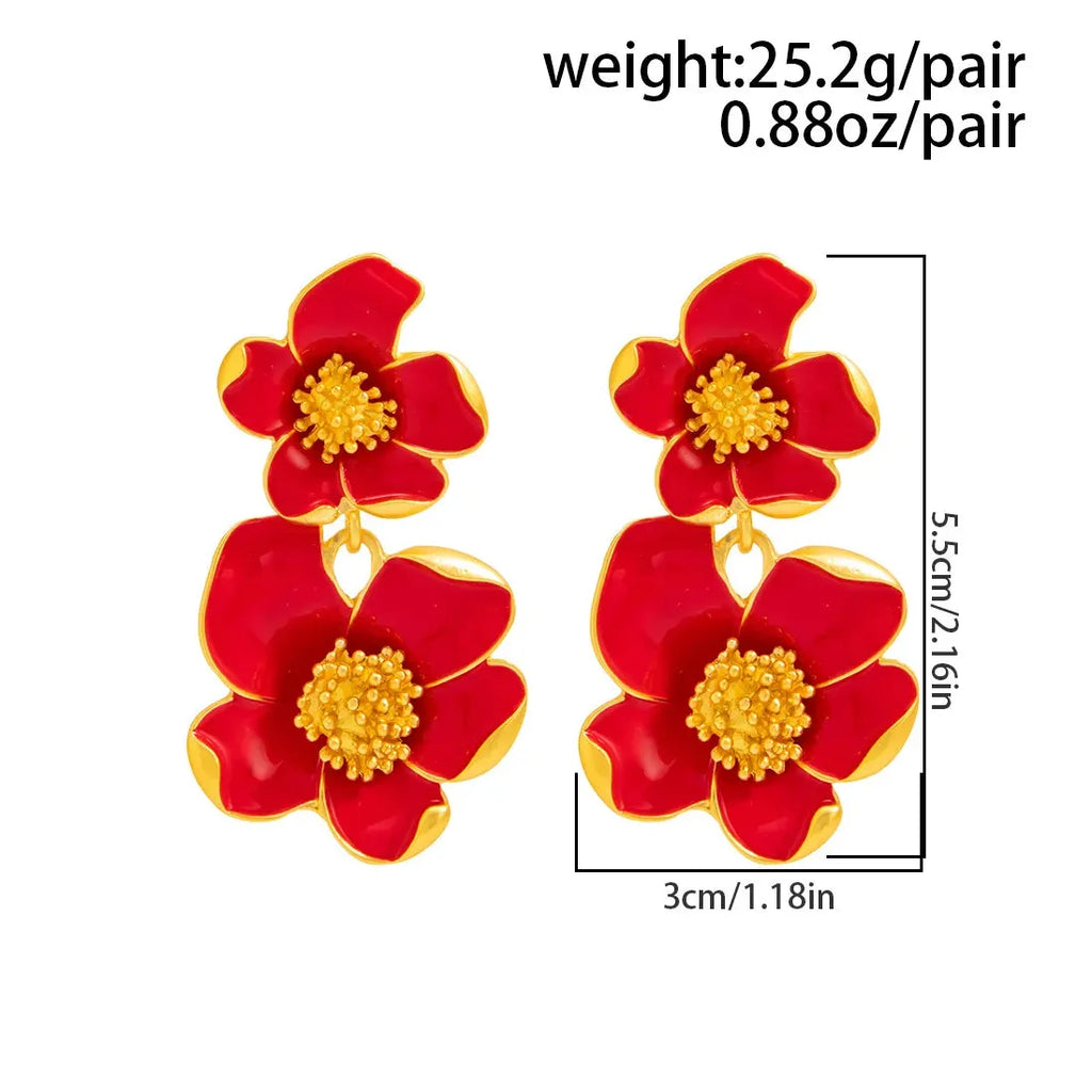 White Enamel Petal Dangle Earrings for Women Vintage Flower Jewelry