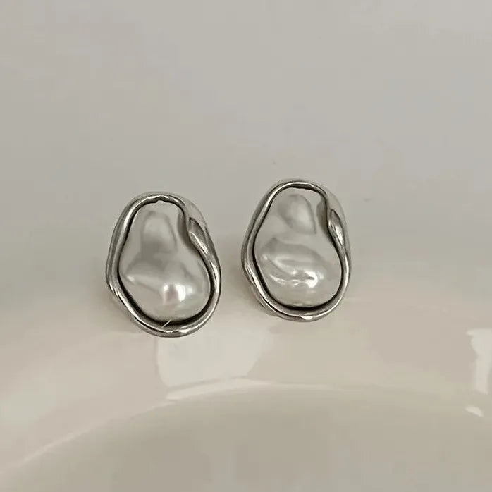 Irregular Baroque Pearl Stud Earrings for Women Vintage Gold Jewelry Gift