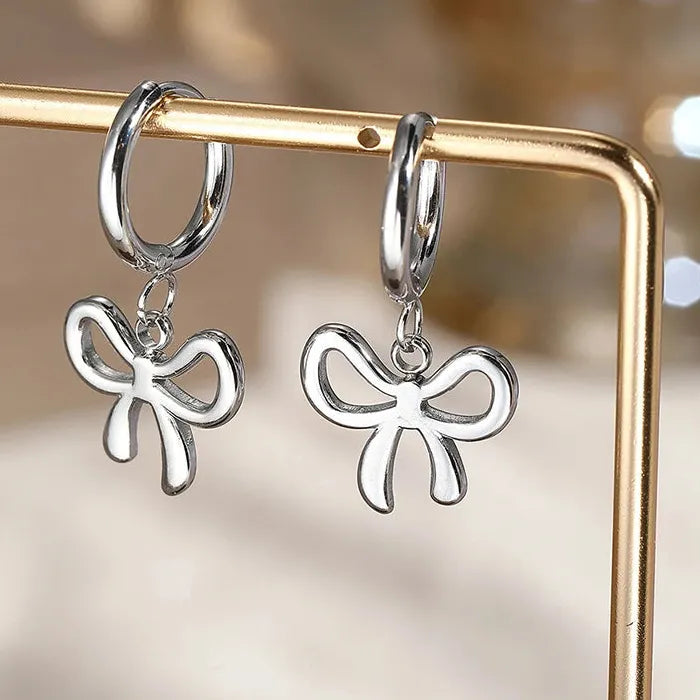 Stainless Steel Heart Drop Earrings for Women Retro Glossy Dangle Gift