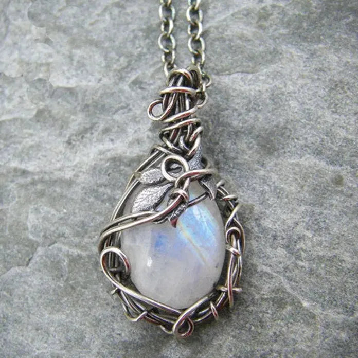 Moonstone Crescent Moon Pendant Necklace Vintage Boho Celestial Jewelry Gifts