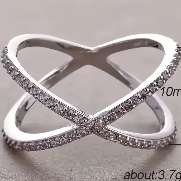 Trendy Copper Cubic Zirconia X Shape Geometric Ring for Women Men Party Jewelry