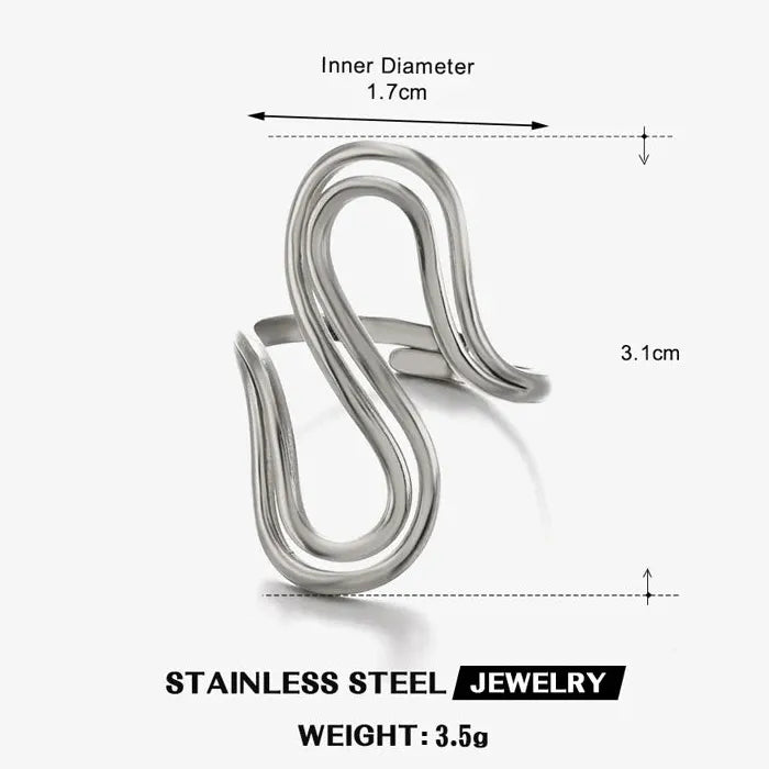 Adjustable Stainless Steel S Letter Ring Women Double-Layer Vintage Punk Jewelry