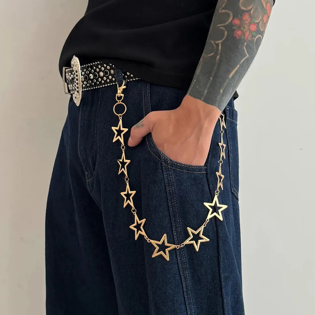 Punk Five-Pointed Star Metal Pants Chain Key Chain Jewelry for Women Men