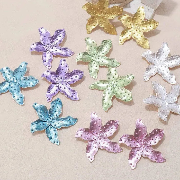 Colorful Exaggerated Flower Drop Earrings Zinc Alloy Petal Starfish Gift