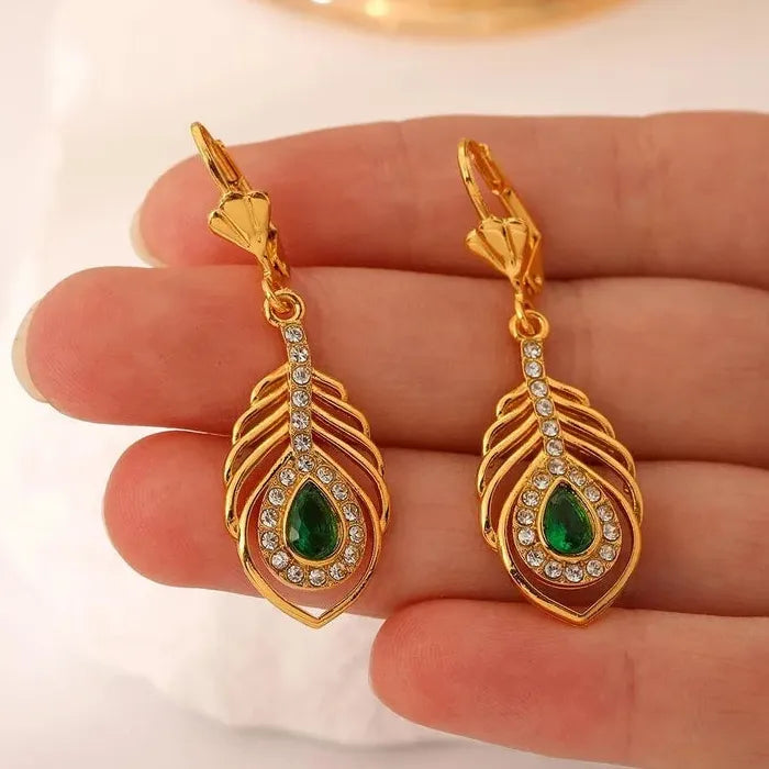 Women's Gold Cubic Zirconia Pendant Drop Earrings Wedding Bridal Jewelry Gift