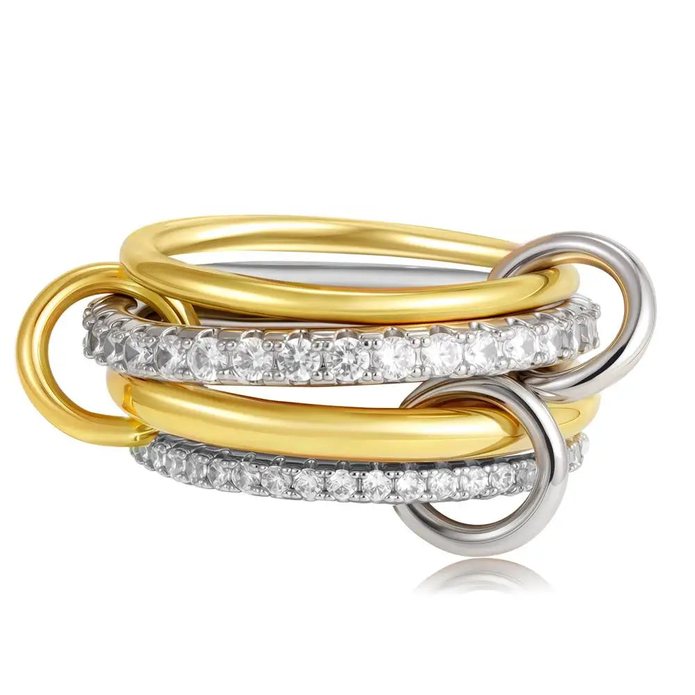 Chunky Gold Plated Stainless Steel Zircon Multilayer Everly Stacked Ring Eternity Jewelry
