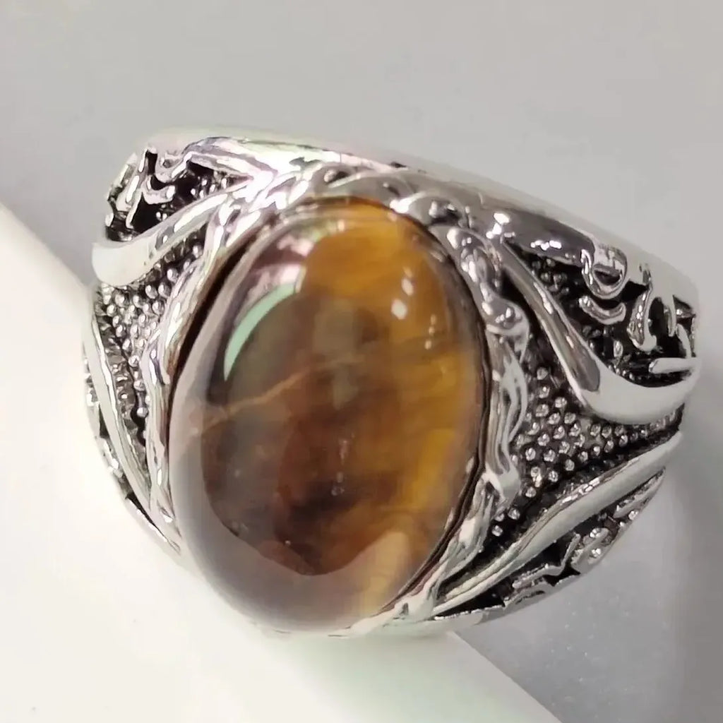 Turkish Double Swords Ring for Men Zinc Alloy Oval CZ Stone Punk Jewelry