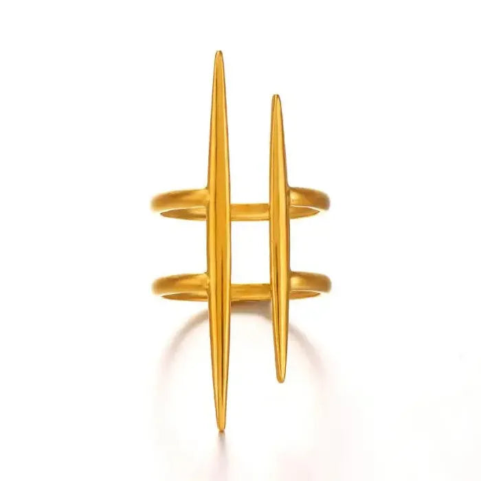 Vintage Stainless Steel Double-Layer Hollow Open Rings for Women, Hypoallergenic Jewelry