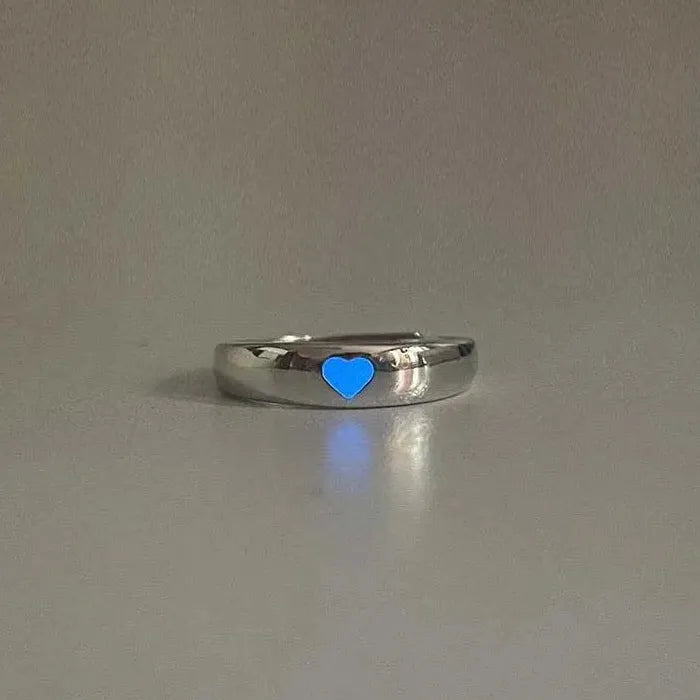 Adjustable Blue Heart Luminous Ring for Women Men Jewelry Gift Love Symbol