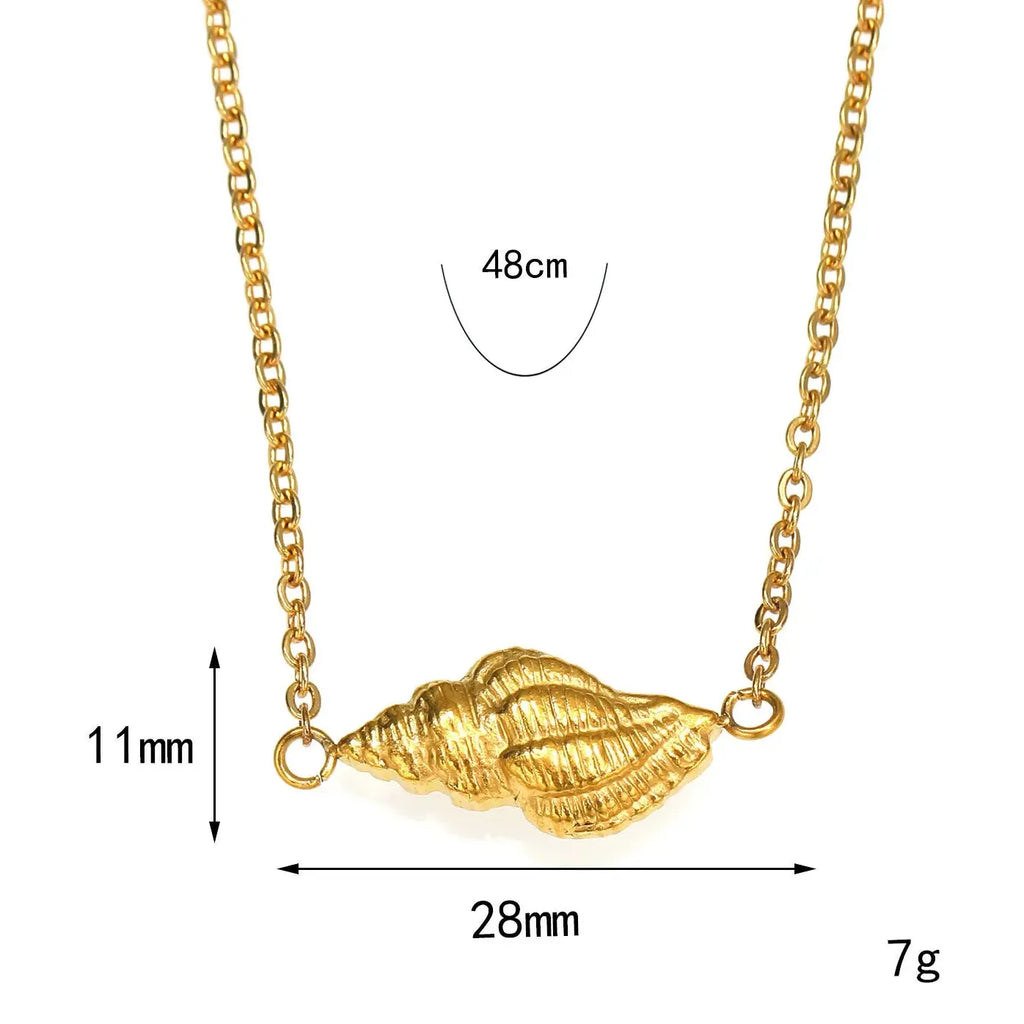 18K Gold Plated Stainless Steel Geometric Conch Pendant Necklace Women Hypoallergenic