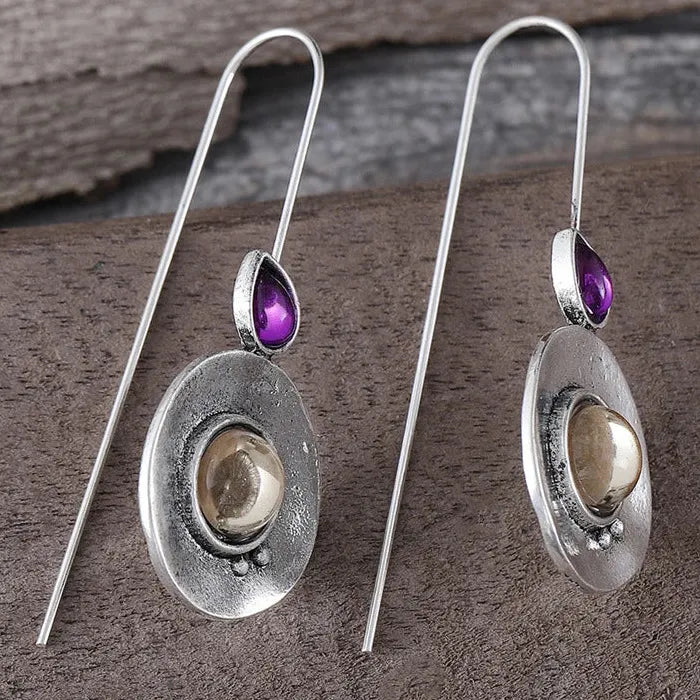 Vintage Zinc Alloy Leaf Drop Earrings Geometric Round Teardrop Zircon Gift