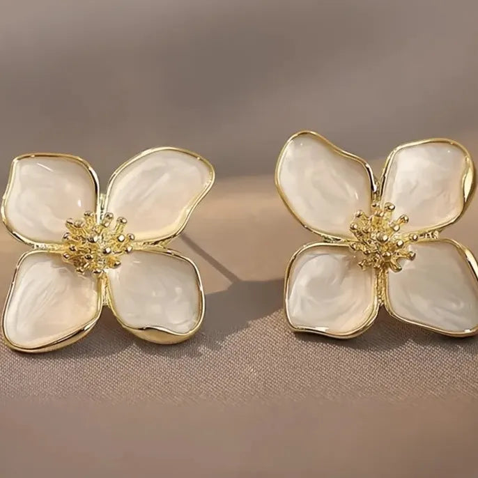Lightweight Geometric Flower Stud Earrings Brass Epoxy Jewelry for Women