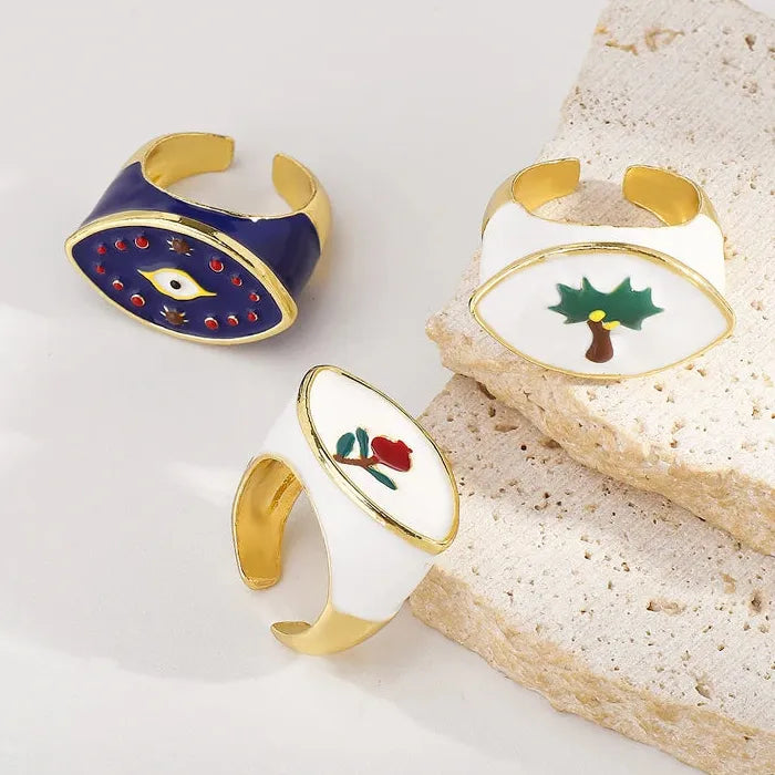 Adjustable Flower Tree Leaf Eye Rings for Women Men Gift 2025 Vintage Jewelry
