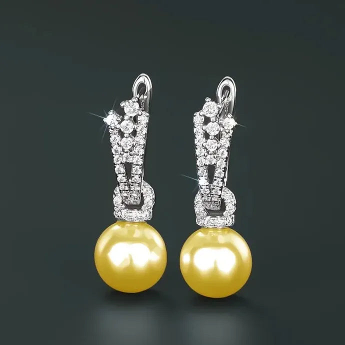 Luxury Imitation Pearl Drop Earrings with Cubic Zirconia Wedding Jewelry