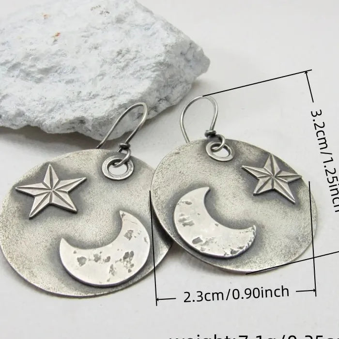 Vintage Women's Round Carved Star Moon Tulip Flower Zinc Alloy Metal Earrings